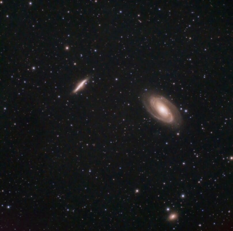 Bode’s and Cigar galaxies taken using ZWO 533MC Pro, Optolong L Pro filter and Sky-Watcher Evostar 72ED