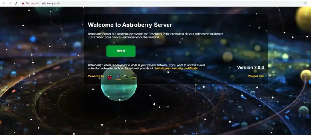 Astroberry Landing Page