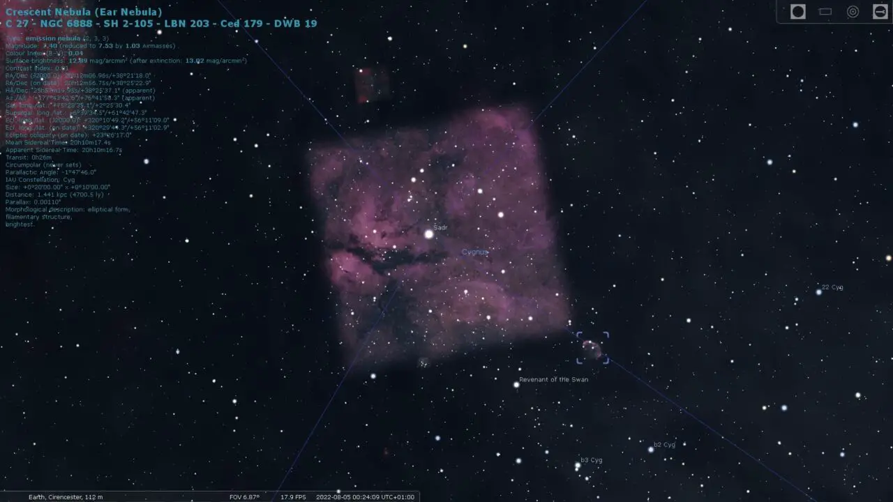 Crescent Nebula Location