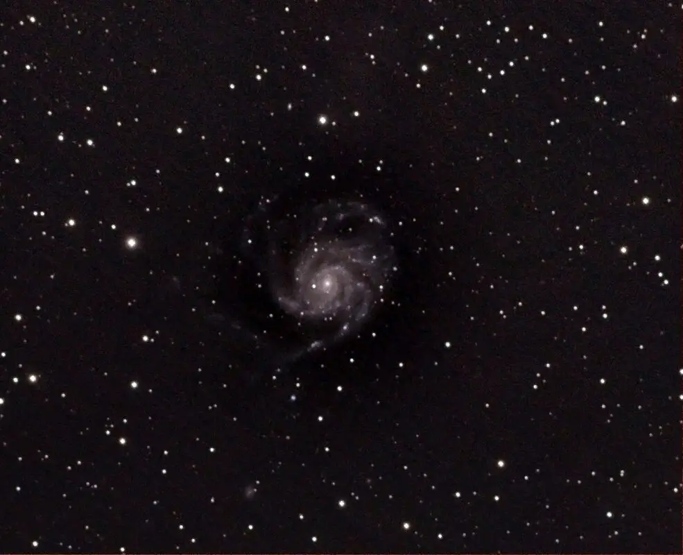 Cropped view of the Pinwheel Galaxy using my Sky-Watcher Evostar 72ED and Canon DSLR in 2019