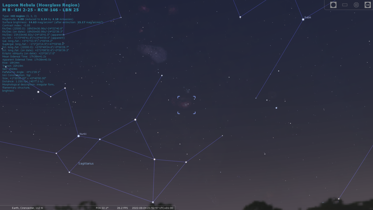 Lagoon & Trifid Nebulae location