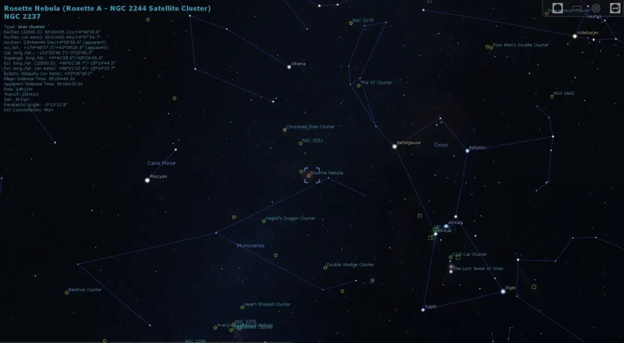 Rosette Nebula Location in Stellarium